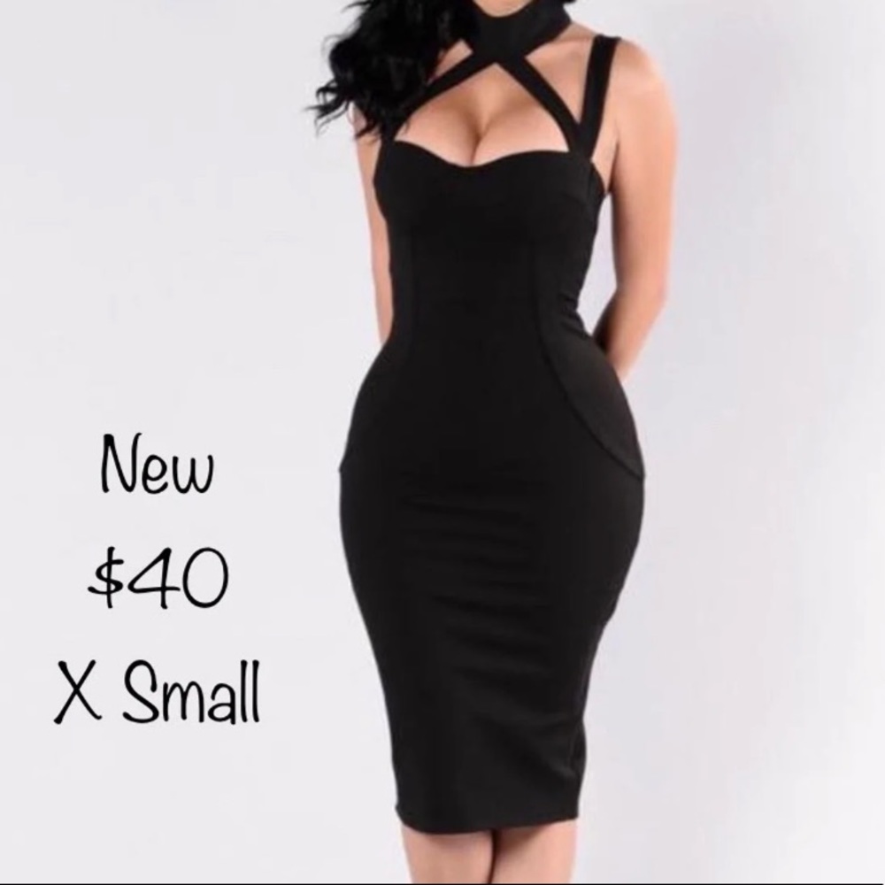 Black bandage dress with neck cross detail